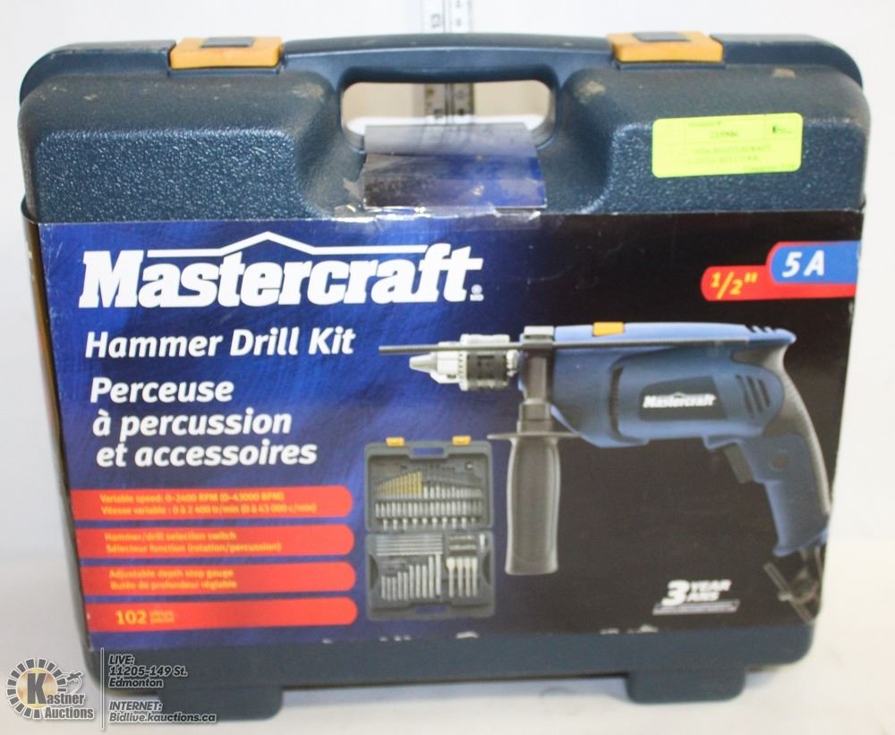 NEW 1/2" 102PC MASTERCRAFT HAMMER DRILL KIT