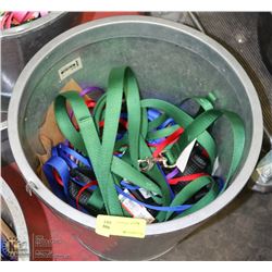 METAL BIN OF DOG LEASHES ON CHOICE