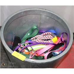 METAL BIN OF DOG LEASHES ON CHOICE