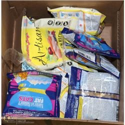 BOX OF ASSORTED CAT TREATS. PETS
