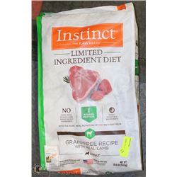 9KG BAG OF INSTINCT LAMB GRAIN FREE DOG FOOD.PETS