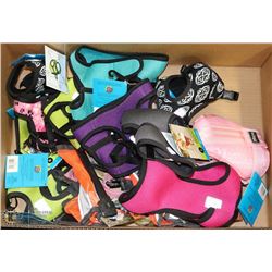 BOX OF ASSORTED DOG HARNESSES ON CHOICE