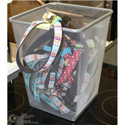 BASKET OF NEW DOG LEASHES. PETS ON CHOICE