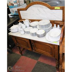 VINTAGE 2 DOOR WOOD CUPBOARD WITH MARBLE