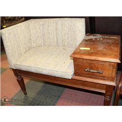 VINTAGE WOOD AND FABRIC TELEPHONE STAND