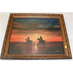 WESTERN ANTIVE PAINTING BY V. POECKE 28"X24"