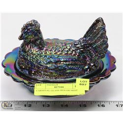 CARNIVAL GLASS HEN ON NEST