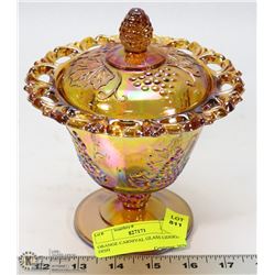 ORANGE CARNIVAL GLASS LIDDED DISH