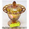 Image 1 : ORANGE CARNIVAL GLASS LIDDED DISH