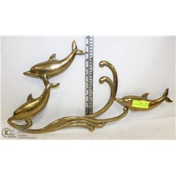 3 DOLPHINS BRASS WALL DÉCOR 24" X 13"