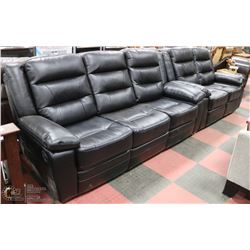 NEW BLACK LEATHERETTE RECLINING 82" SOFA W  62"