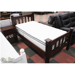 SINGLE PINE BEDFRAME WITH MATTRESS AND NIGHT STAND