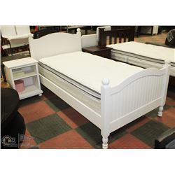 SINGLE WHITE BEDFRAME WITH MATTRESS AND NIGHT STAN