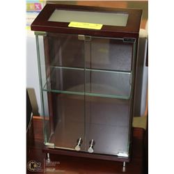 TABLE WOOD & GLASS DISPLAY 14"X5"X9"