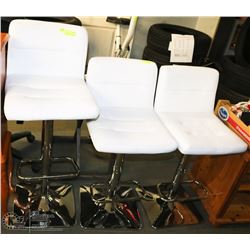 GROUP OF 3 WHITE LEATHERETTE AND CHROME BAR STOOLS