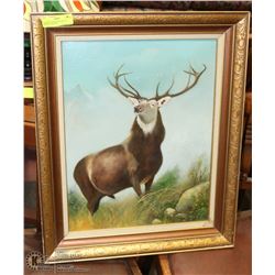 ANTIQUE 1920 "STAG" OIL ON BOARD PAINTING