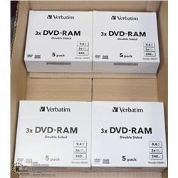 4 CASES OF 5 VERBATIM 3X DVD-RAM DOUBLE SIDED