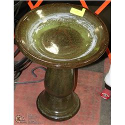 GREEN CERAMIC BIRD BATH 20" TALL.