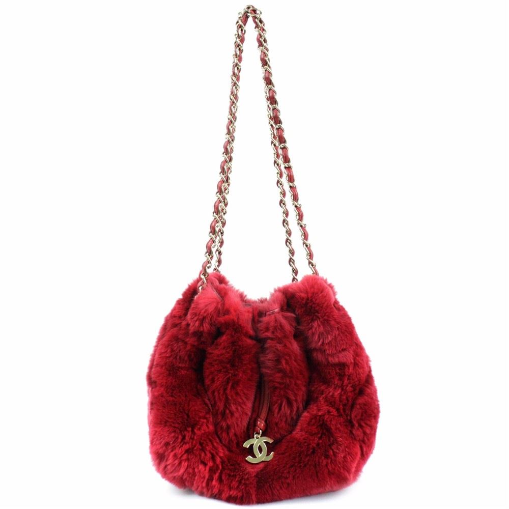 chanel red fur bag