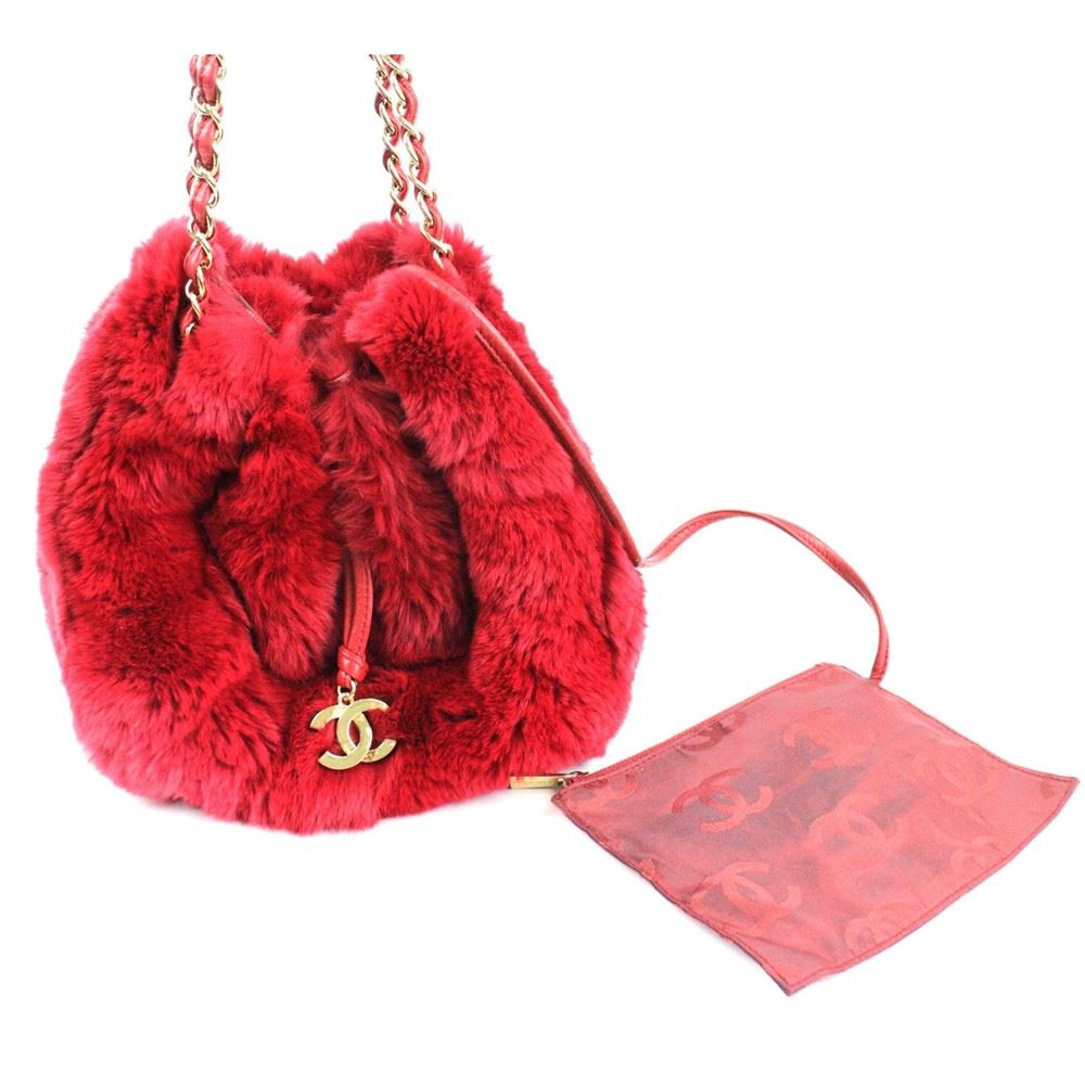 chanel red fur bag