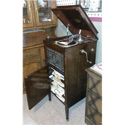 Brunswick Floor Standing Gramophone With Records And Needle Boxes