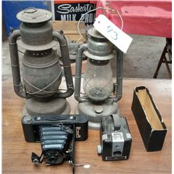 Barn Lanterns (2) Eastman Kodak Folders, Camera, Etc