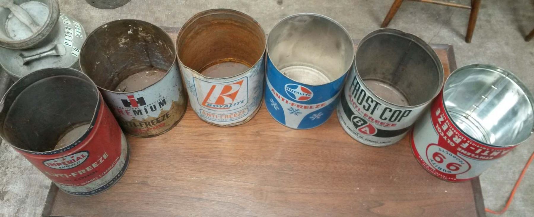 Assortment Of Empty Antifreeze Tins Bodnarus Auctioneering