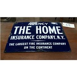 Agency Home Insurance Company Porcelain Sign (20”x14”)