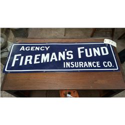 Agency Fireman’s Fund Insurance Co Porcelain Sign 36”x12”