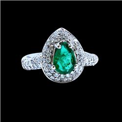 1.10CT NATURAL COLOMBIAN EMERALD 18K WHITE GOLD RING