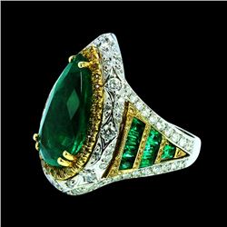 GIA 7.35ct NATURAL COLOMBIAN EMERALD 18K WHITE AND YELLOW GOLD RING