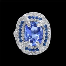 GIA 8.77CT NATURAL BLUE CEYLON SAPPHIRE (COLOR CHANGE NO HEAT) 18K W/G RING