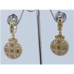 14K YELLOW GOLD EARRING :17g/Diamond:0.75ct/Brown dia:0.84ct