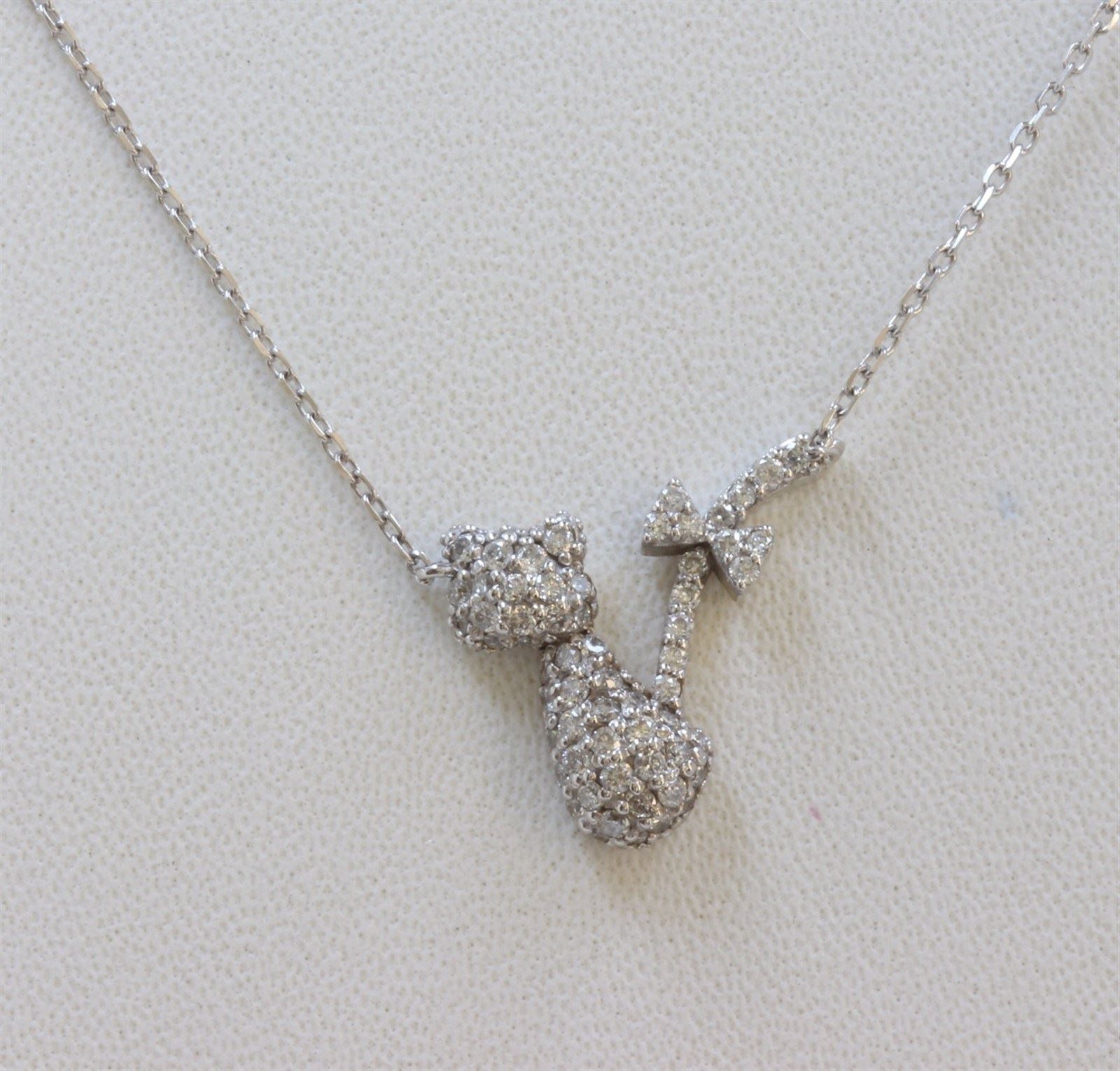 14k White Gold Cat Pendant With Chain 3 1g Diamond 0 5ct