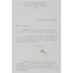 Maugham, Somerset (1874-1965), An inscribed photograph of Somerset Maugham signed in ink "Norma...