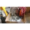 Image 1 : BOX OF HINGES AND CABLE AND EXTENSION CORDS