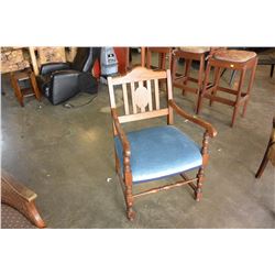 VINTAGE WOOD FRAMED ARMCHAIR