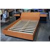 Image 1 : BLACK AND MAPLE QUEENSIZE BEDFRAME WITH STORAGE HEADBOARD AND BUILT IN NIGHTSTANDS