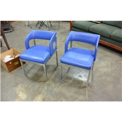 PAIR OF BLUE LEATHER AND CHROME CHAIRS