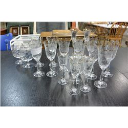 LOT OF ETCHED AND GOLD RIMMED STEMWARE