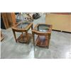 Image 1 : TWO GLASSTOP WALNUT ENDTABLES