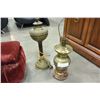 Image 2 : VINTAGE MOHAIR SEWING STOOL AND TWO ANTIQUE BRASS LAMP BASES