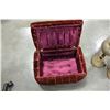 Image 4 : VINTAGE MOHAIR SEWING STOOL AND TWO ANTIQUE BRASS LAMP BASES