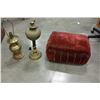 Image 5 : VINTAGE MOHAIR SEWING STOOL AND TWO ANTIQUE BRASS LAMP BASES