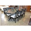 Image 1 : LACQUER AND MOTHER OF PEARL INLAID DINING TABLE AND 6 CHAIRS