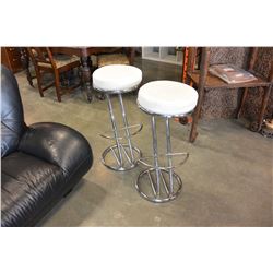 PAIR OF WHITE LEATHER AND CHROME STOOLS