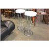 Image 2 : PAIR OF WHITE LEATHER AND CHROME STOOLS