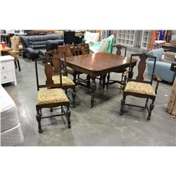 ANTIQUE DINING TABLE AND SIX CHAIRS