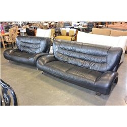 MODERN BLACK LEATHER SOFA AND LOVESEAT