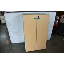 GREEN AND MAPLE 2 DOOR CABINET WITH KEYS